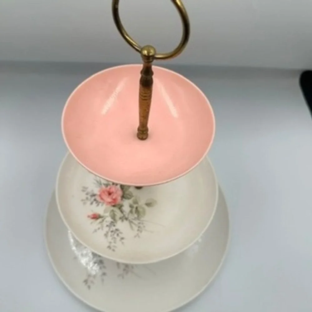 Vintage Oneida Floral 3 Tier Serving Stand Plastic Tea Party Server Cottagecore
